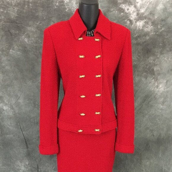 BEAUTIFUL St John collection knit red jacket skirt suit size 4 6 - Picture 3 of 9